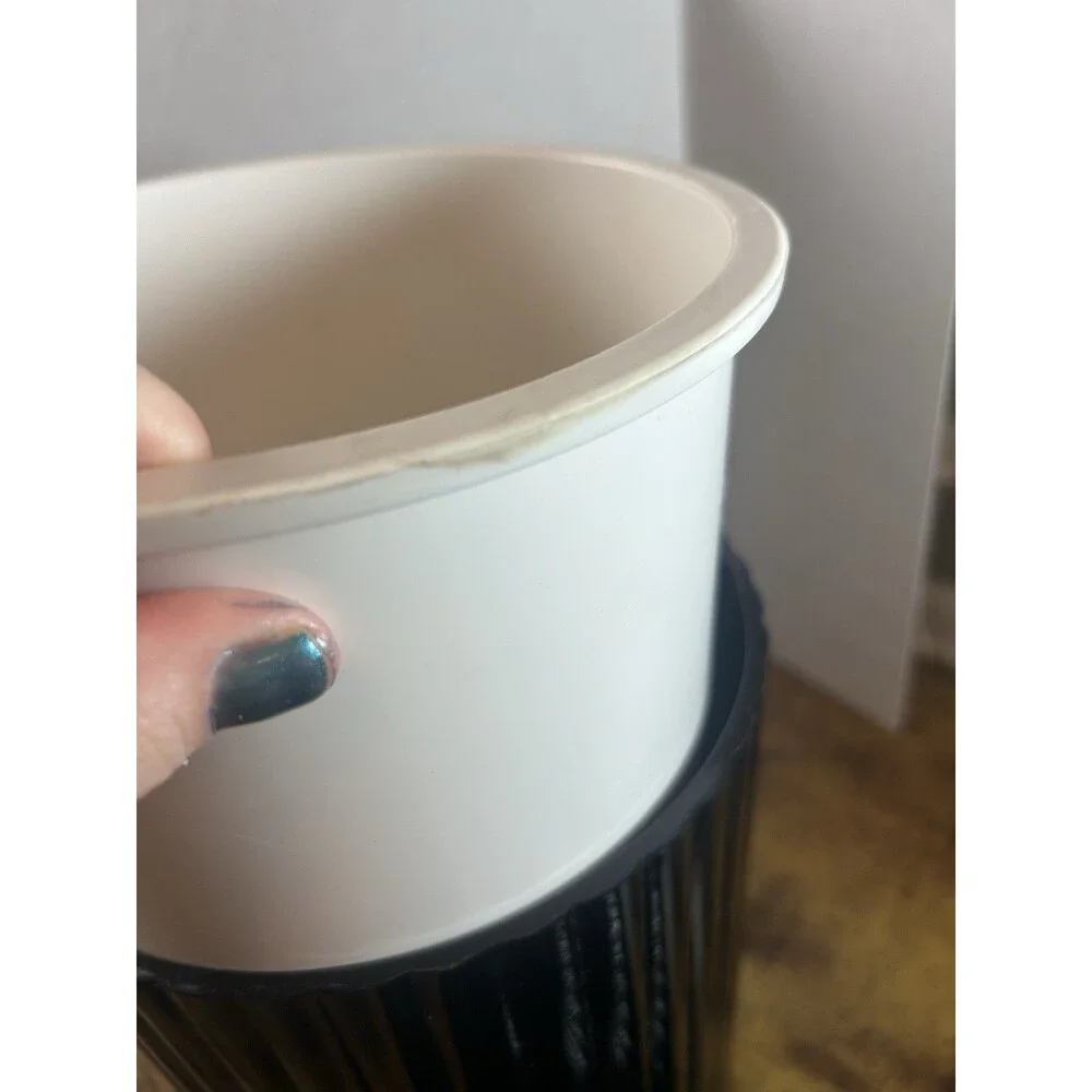 Vintage Black Ribbed Ice Bucket Removable Insert Georges Briard Japan Bar